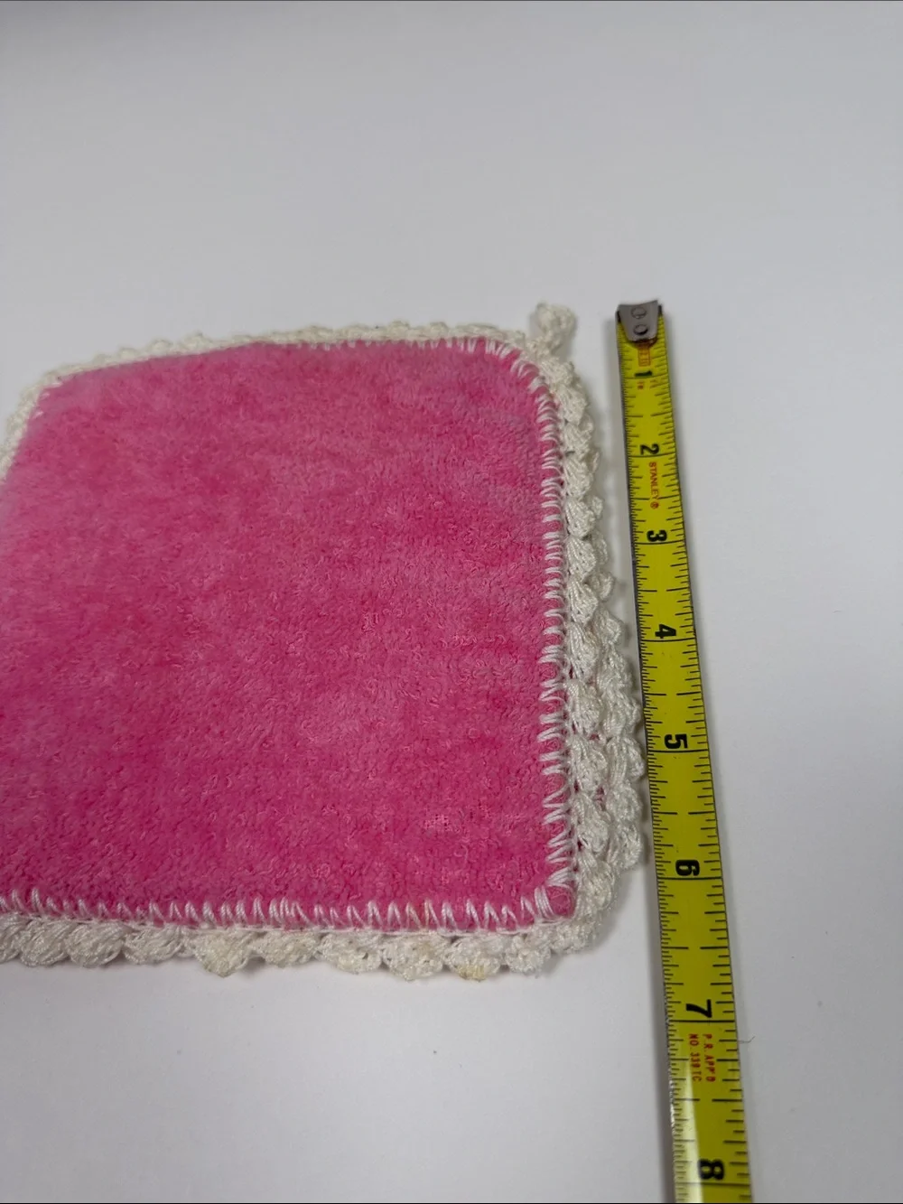 Handmade Pink Crochet Trim Washcloth Cottagecore Bathroom Shabby Chic Girly